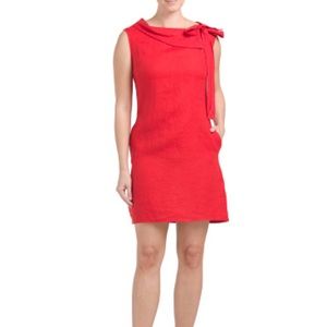 Red Linen Tie-Neck Dress